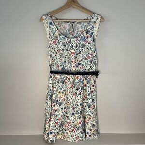 Lauren Conrad Dress MediumSleeveless Lace Floral A-Line Sundress Above Knee Belt